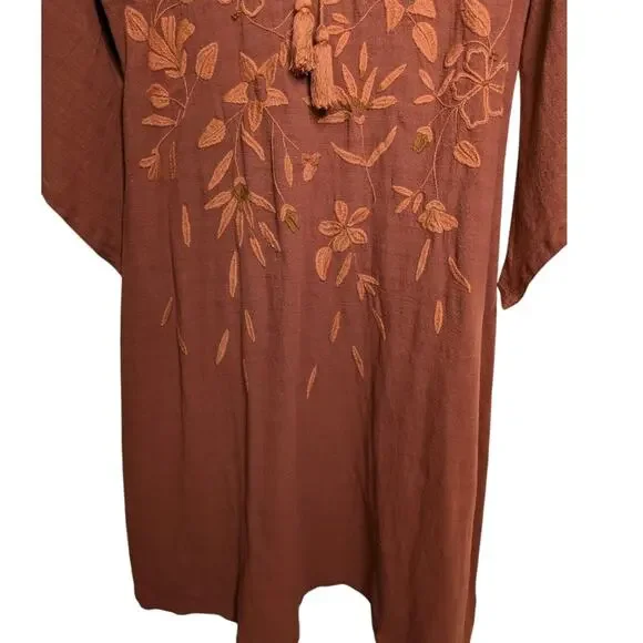 Mi Golondrina Ximena Maxi Kaftan Dress Medium Burnt Orange Embroidered Resort - Picture 5 of 13